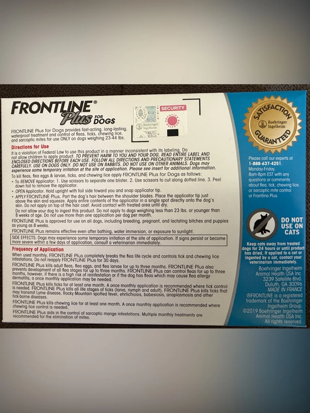NEW! The box never opened. Frontline Plus for Dogs 23 to 44 lbs (8 Doses)